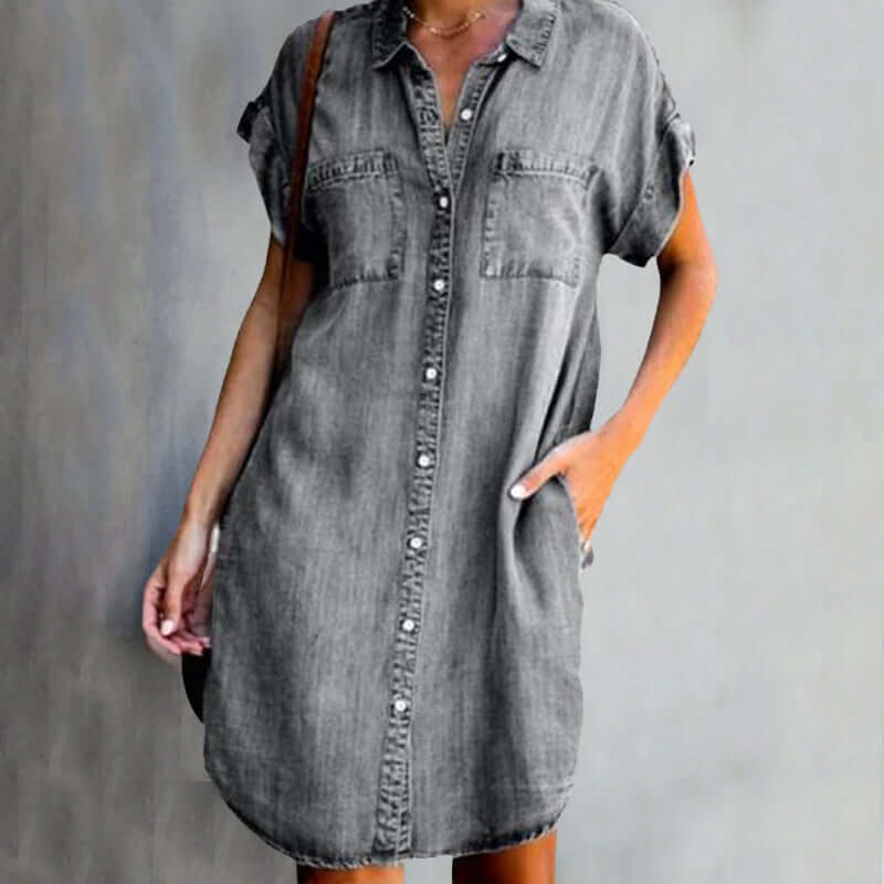 Valerie | Elegant Denim Dress with Tummy Coverage