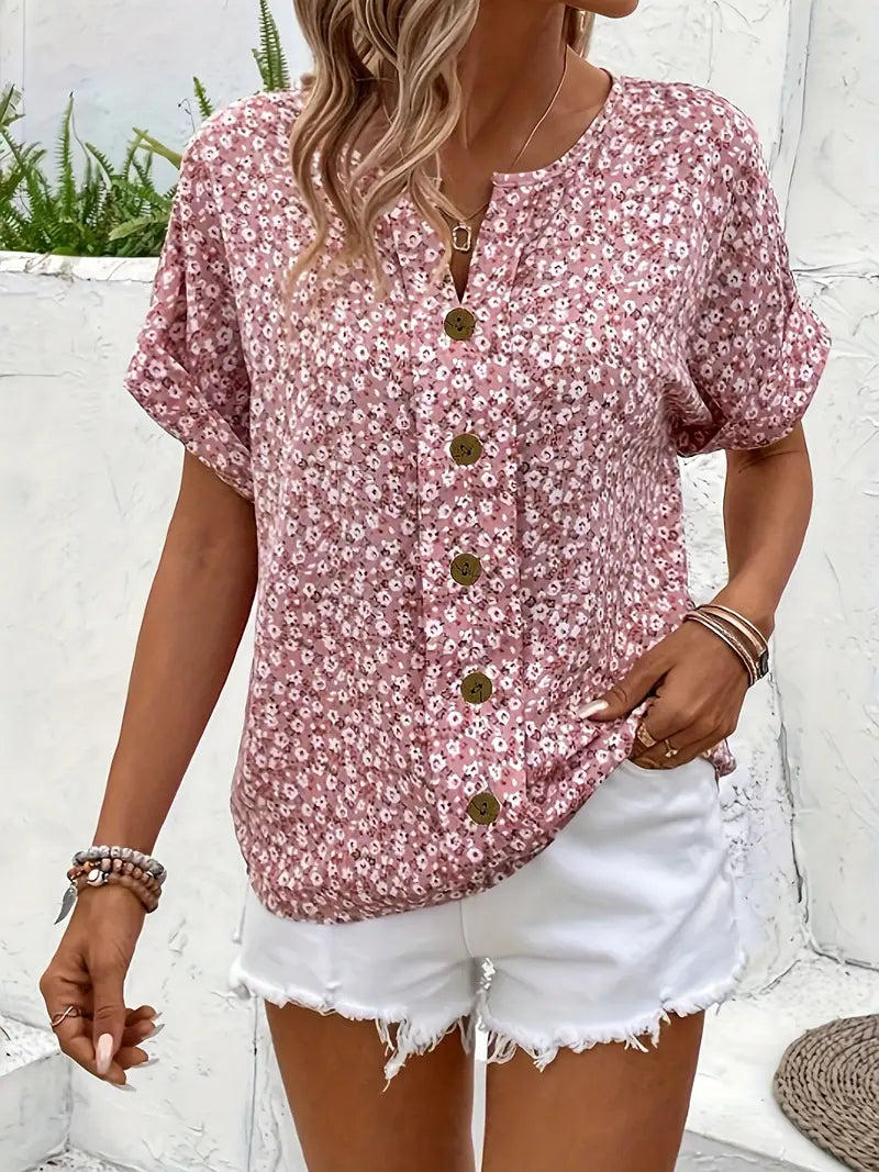 Nina | Floral Print Notched Collar Blouse