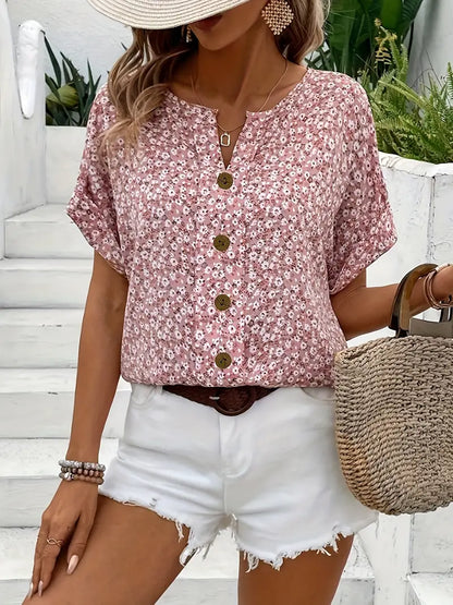 Nina | Floral Print Notched Collar Blouse