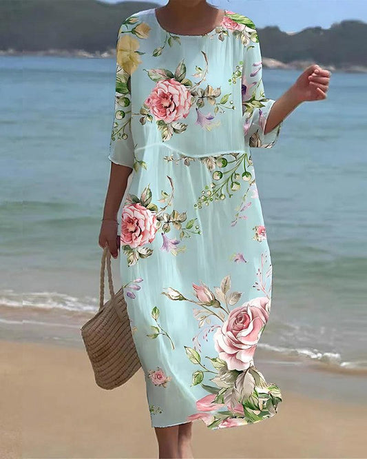 Miranda | Elegant Floral Dress with Tummy Coverage