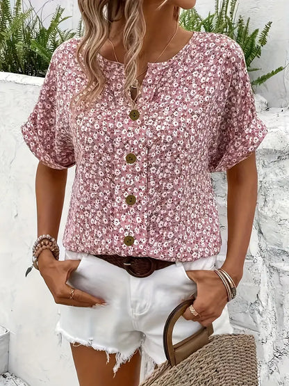 Nina | Floral Print Notched Collar Blouse