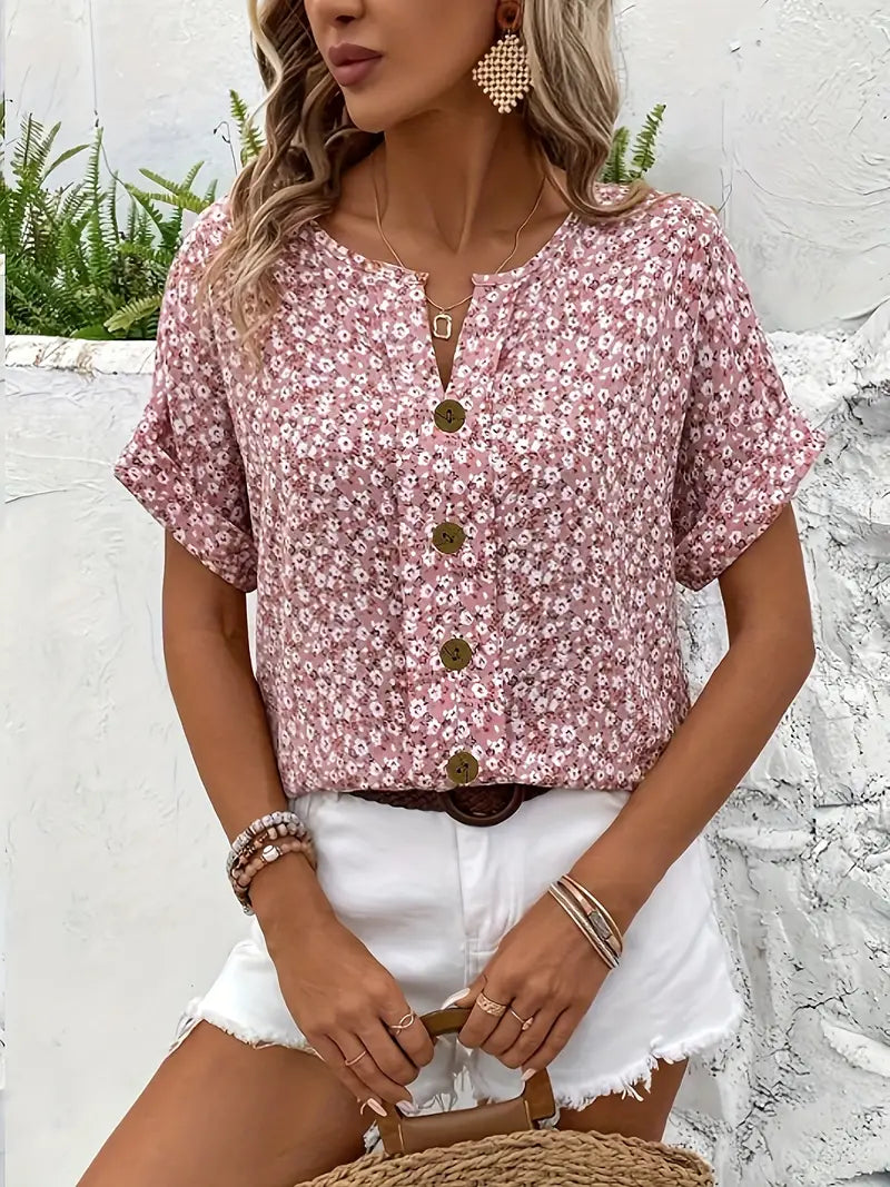 Nina | Floral Print Notched Collar Blouse