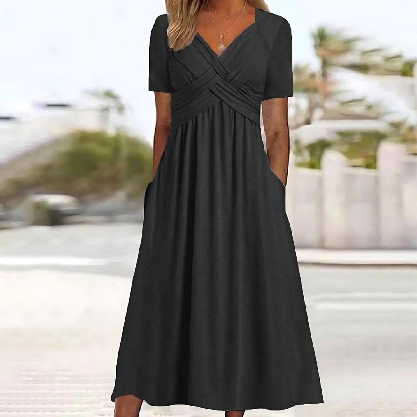 Claire - Elegant Midi Dress with Belly Coverage